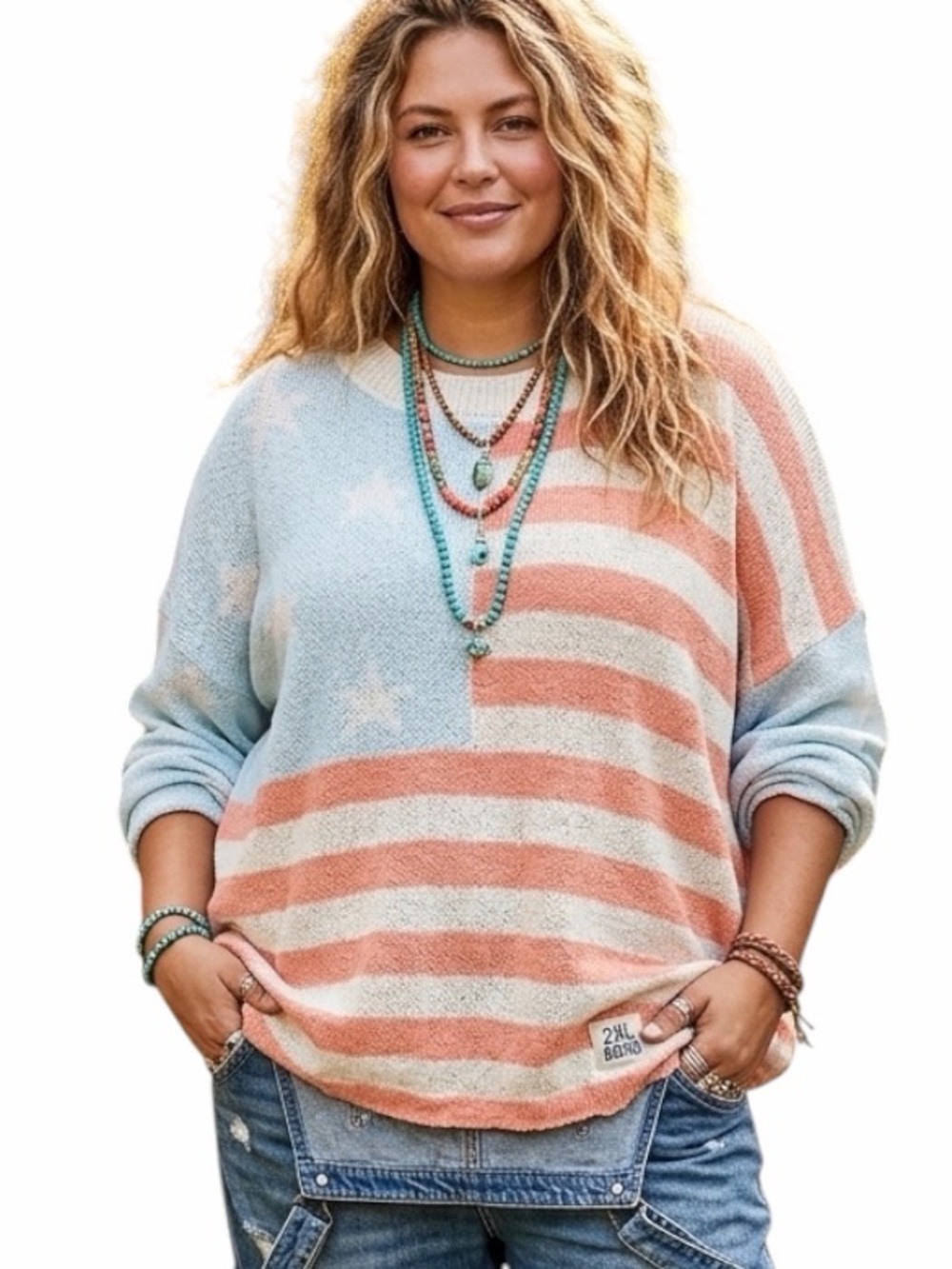 Chic Soul All American Dream Pastel Flag Oversized Knit Sweater Size 3X